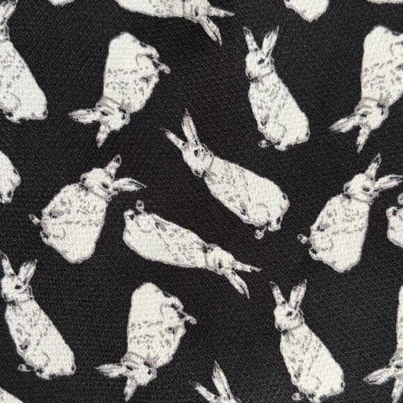 Moon Top Rabbit Print Blouse Black White Exaggerated Peter Pan Collar Bow Tie - Picture 10 of 13